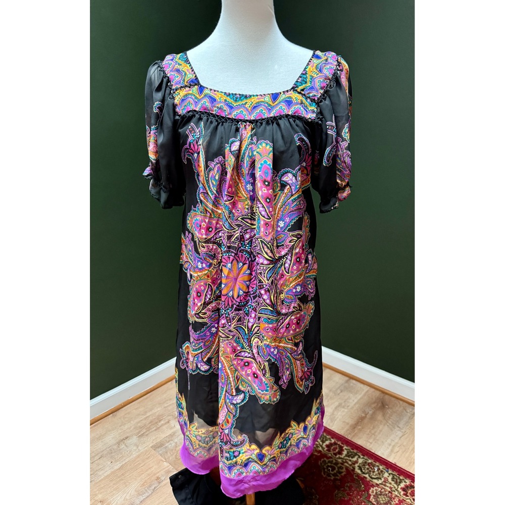 Black‎ Multicolored Paisley Print Bohemia Puff Sleeve Maxi Dress